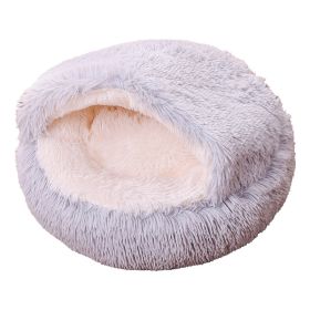 Deep Sleep Half-pack Semi-enclosed Dual-use Plush Round Pet Bed (Option: Light Gray-70cm)