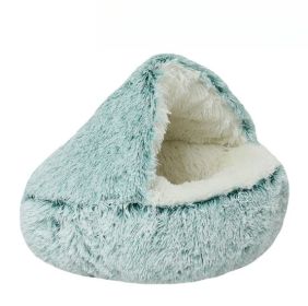 Deep Sleep Half-pack Semi-enclosed Dual-use Plush Round Pet Bed (Option: Green plush style-65CM)