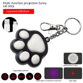 USB Charging Three Functions Cat's Paw Footprints Cute Cartoon Infrared Laser Pen Head Laser Toys (Color: Black)