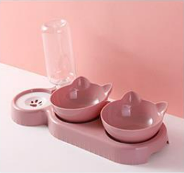 Cat Bowl Anti-tumble Automatic Feeding Water Fountain (Color: Pink)