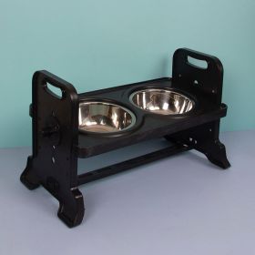 Pet Dining-table Ceramic Stainless Steel Double Bowl Height Adjustable (Option: Black-large dog)