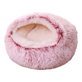 Deep Sleep Half-pack Semi-enclosed Dual-use Plush Round Pet Bed (Option: Gradient Roseo-100cm)